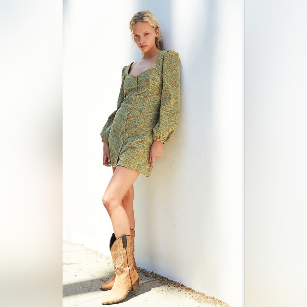 Free People Call Me Cord Mini Dress Green Multicolor‎ Size 0